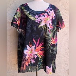 Time and Tru Tropical Floral Palm Rhinestone Blouse. Size- XXXL